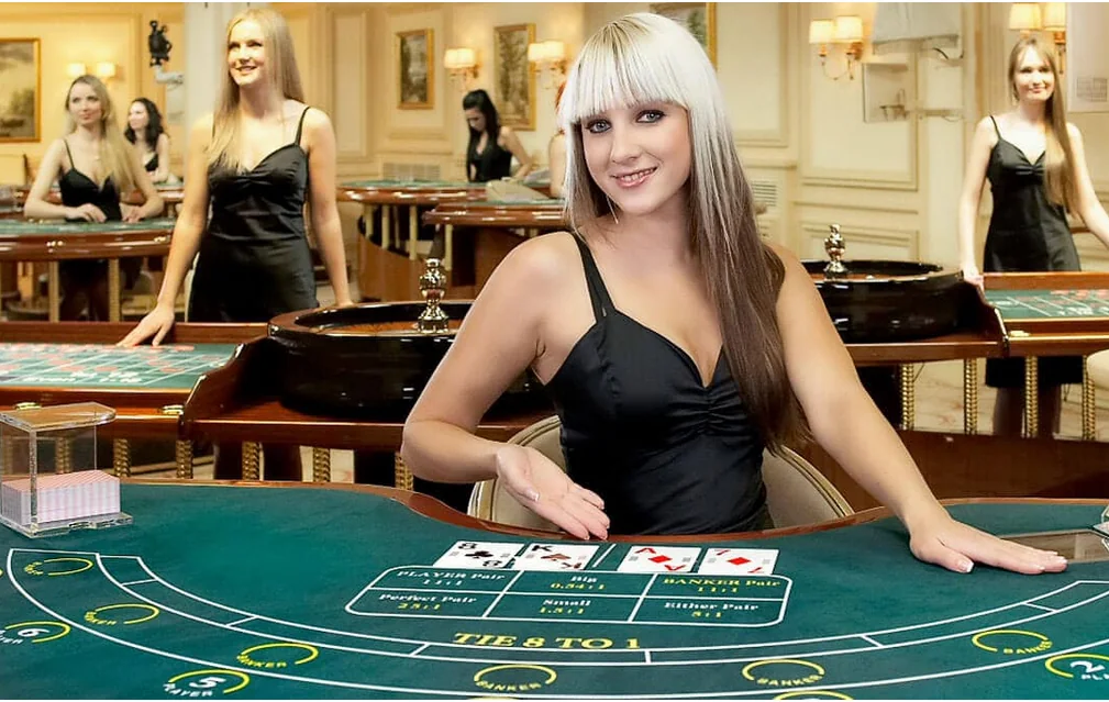 Meja kasino live dengan dealer dan tampilan permainan real-time